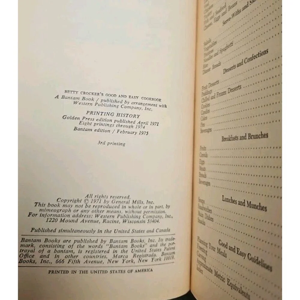 Betty Crocker's Good and Easy Cookbook 1975 3rd Printing  2nd In The Series